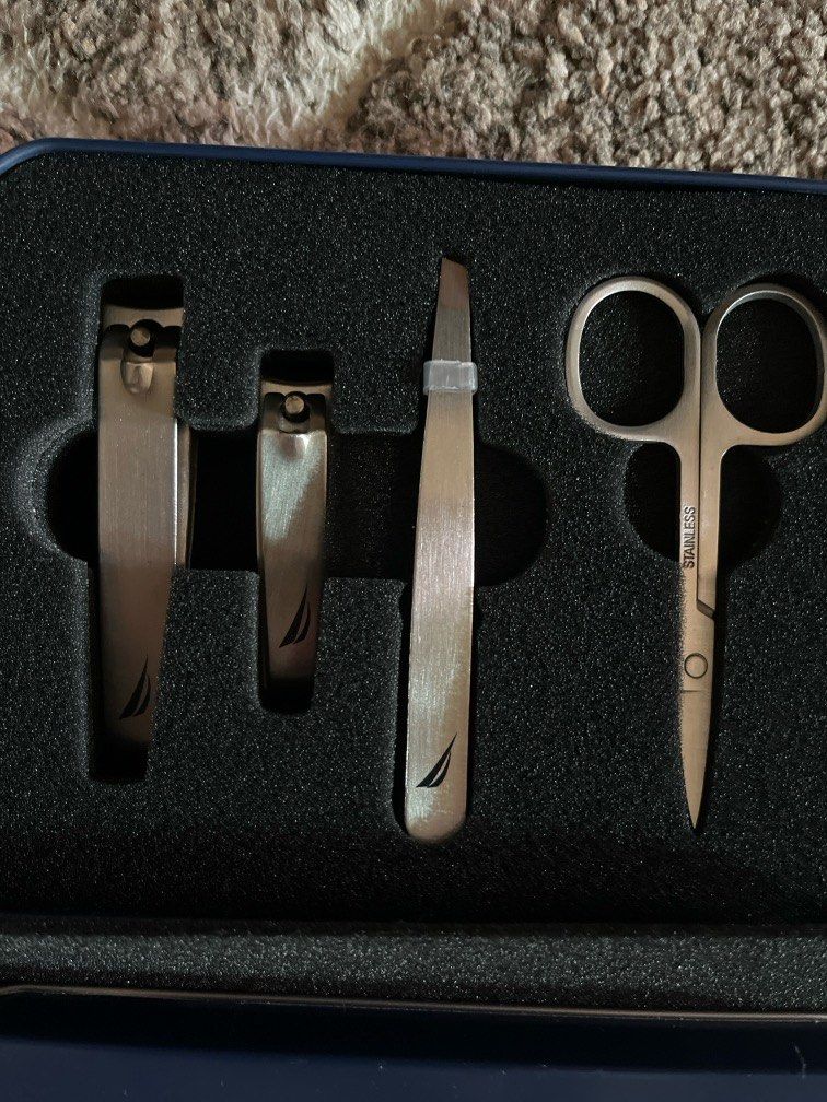 Nautica manicure set (Category: Hands & Nails) located in Manila. Submitted by ty_imported_goods (Listing ID 1409450771, Image 2). Description: Nautica from u.s Manicure set designed for men Tweezers, nail scissors, nail clippers,tin case ❗️on sale❗️.