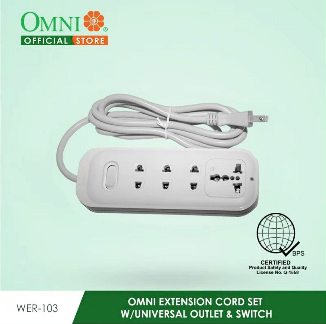 Omni WER-103-PK (Category: Electrical, Adaptors & Sockets) located in Manila. Submitted by o.t.o_solar_xinmey_lighting (Listing ID 1409468575, Image 1). Description: •Extension cord set w/ universal outlet & switch. •2,500 watts •10A, 250V~ •Cord length: 2 meter..