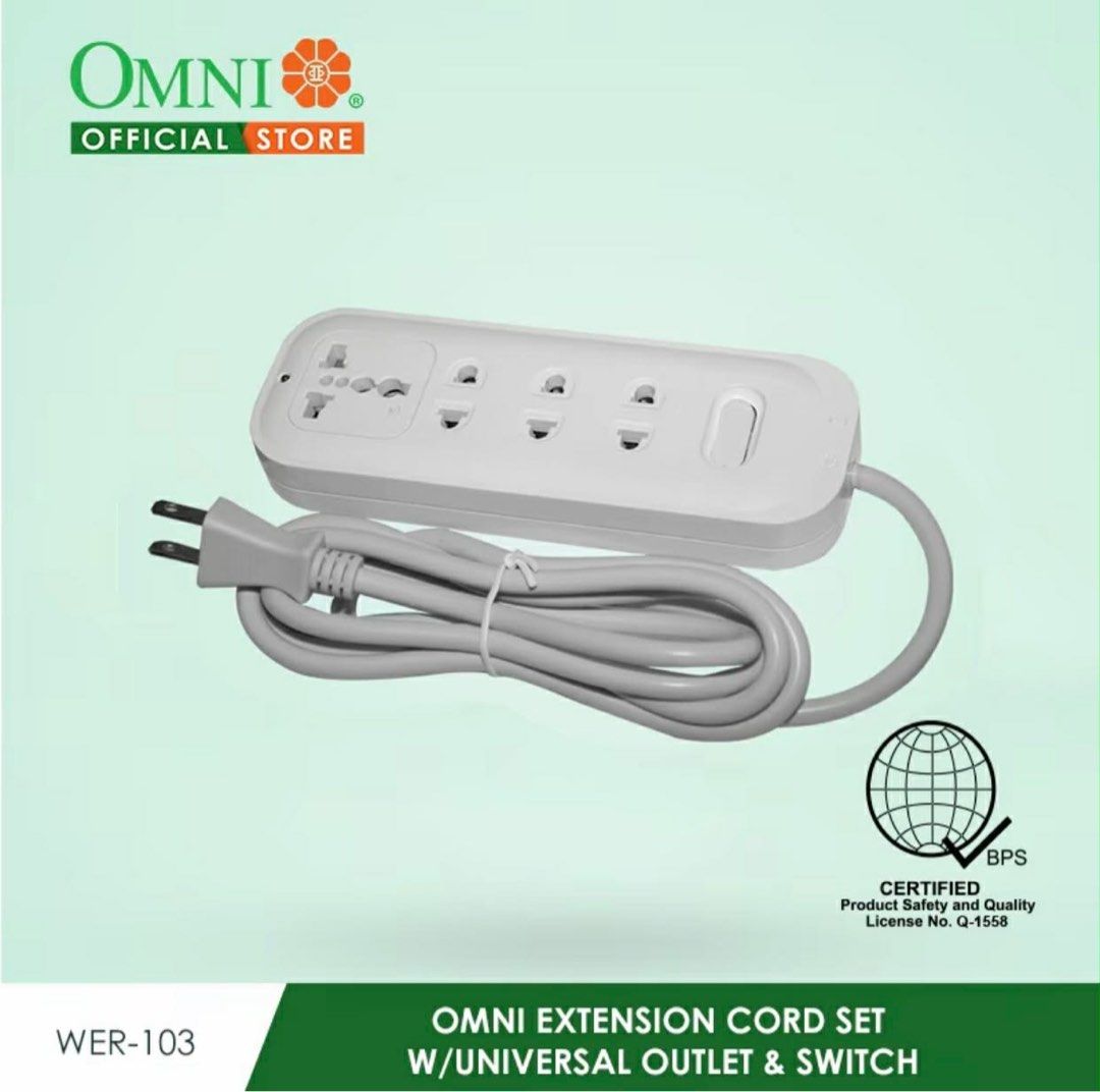Omni WER-103-PK (Category: Electrical, Adaptors & Sockets) located in Manila. Submitted by o.t.o_solar_xinmey_lighting (Listing ID 1409468575, Image 3). Description: •Extension cord set w/ universal outlet & switch. •2,500 watts •10A, 250V~ •Cord length: 2 meter..