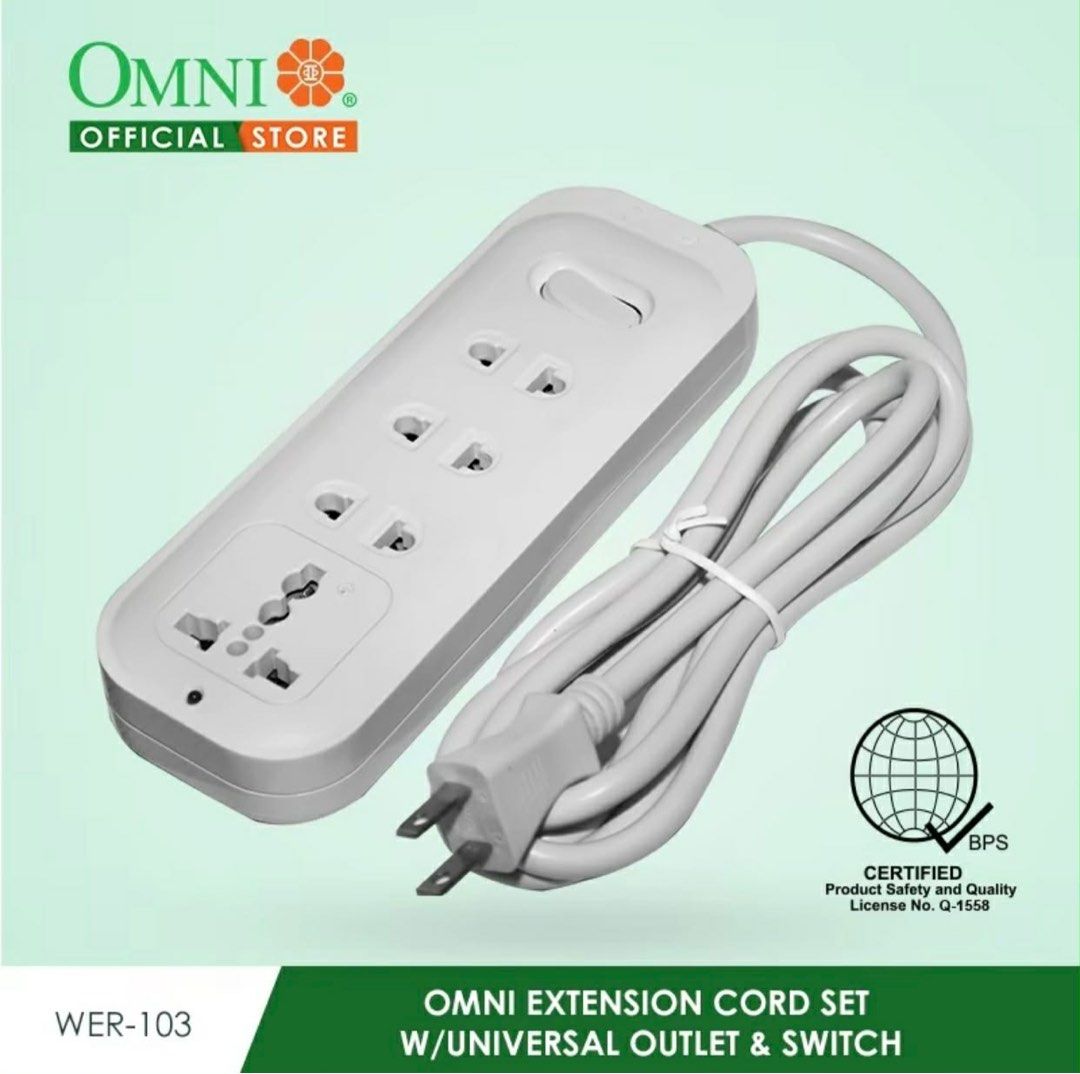 Omni WER-103-PK (Category: Electrical, Adaptors & Sockets) located in Manila. Submitted by o.t.o_solar_xinmey_lighting (Listing ID 1409468575, Image 2). Description: •Extension cord set w/ universal outlet & switch. •2,500 watts •10A, 250V~ •Cord length: 2 meter..
