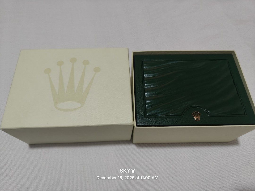Rolex Oyster Perpetual Date box (Category: Luxury Watches) located in Quezon City. Submitted by sky_sale (Listing ID 1409615901, Image 3). Description: - Authentic Rolex Oyster Perpetual Date nox - Includes original box, papers, and warranty card - Comes with green Rolex booklet - Sales invoice from Washington included FS Rolex Oyster Perpetual box set For Model 116000 Year 2015 Authentic Original Genuine Legit .