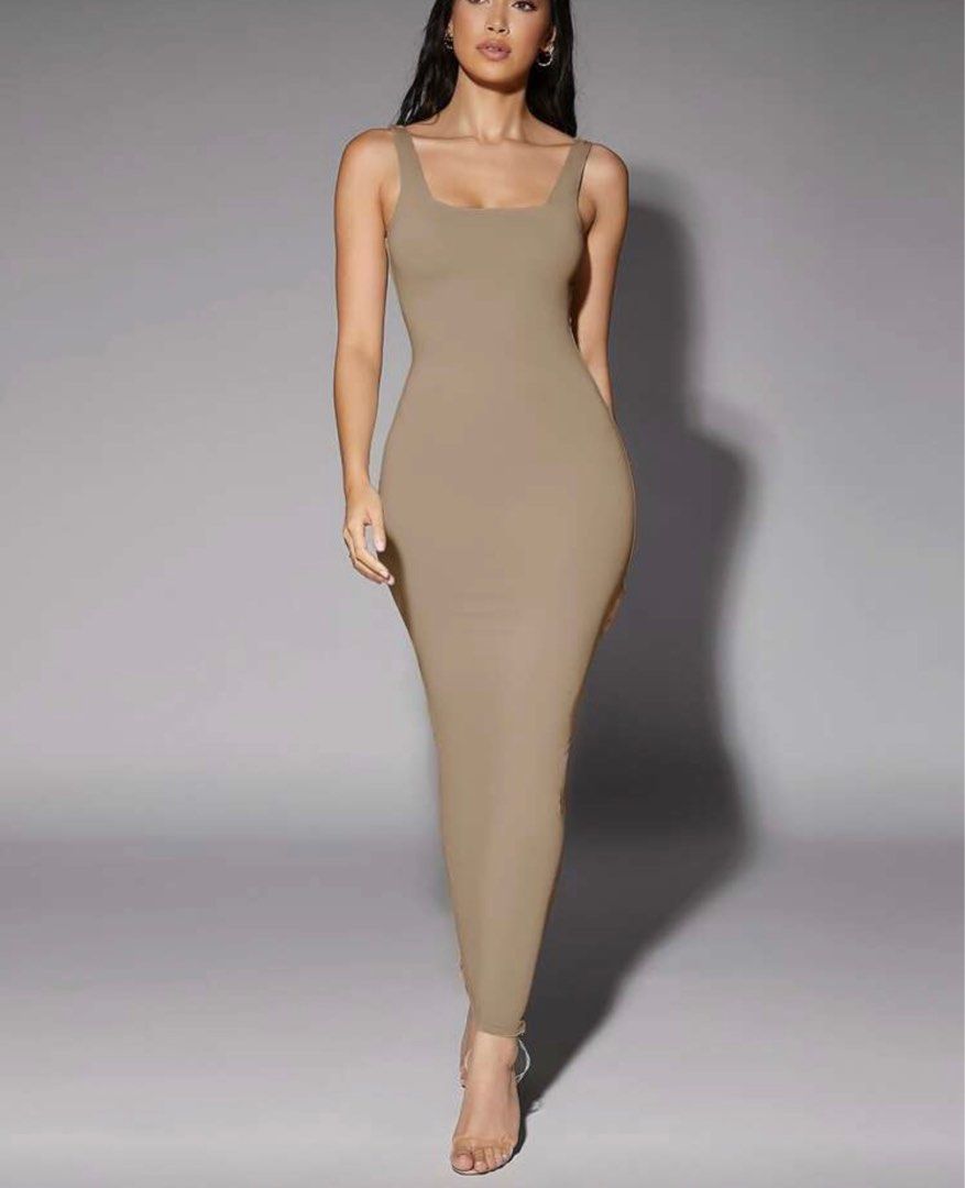 Shein Bae Bodycon Maxi Dress (Category: Dresses) located in Quezon City. Submitted by declutterrringme (Listing ID 1409498276, Image 3). Description: - Shein Bae maxi dress - Size: XS (EU 34, US 2) - Bodycon fit - Square neckline - Sleeveless - Neutral color - Made in China.