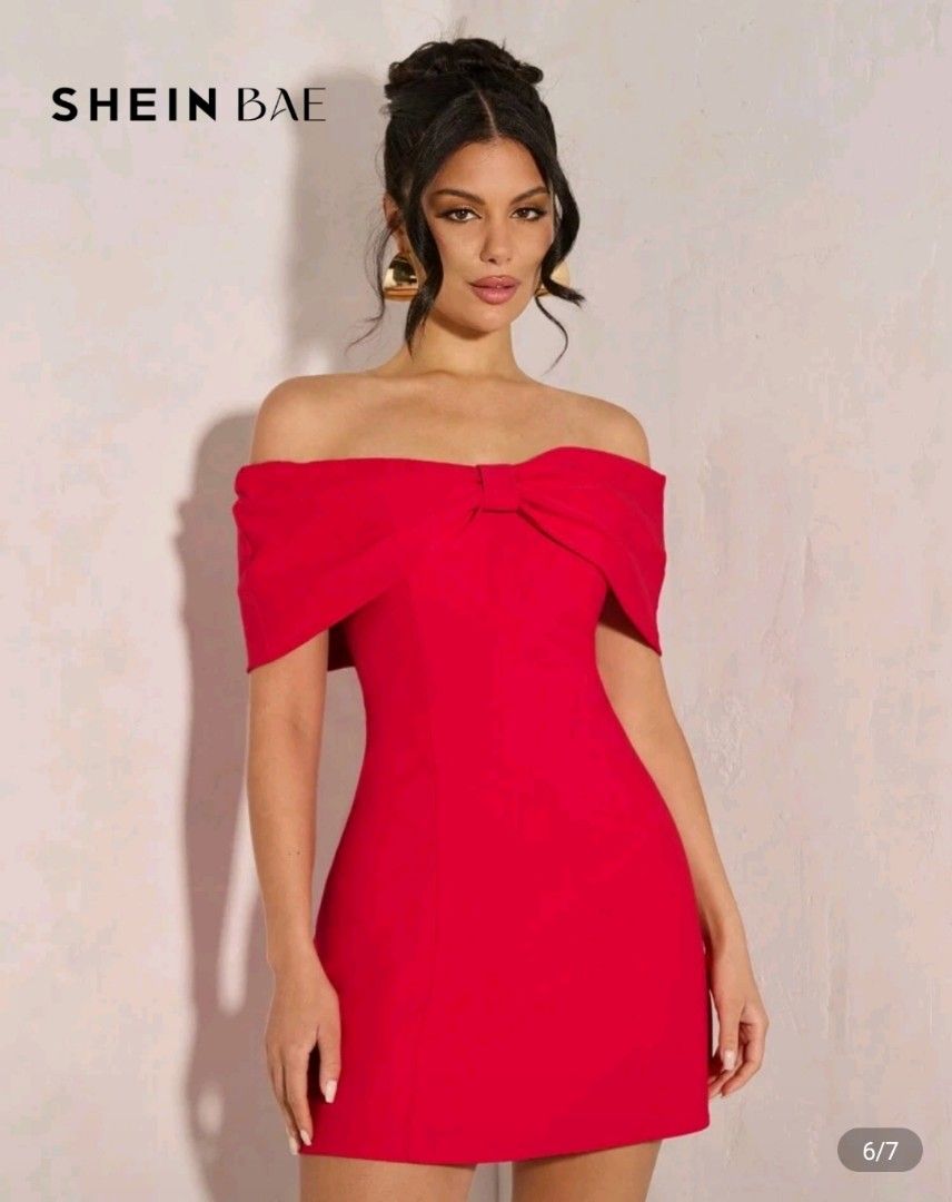 SHEIN BAE Off Shoulder Mini Dress Red (Category: Dresses) located in Manila. Submitted by erisedpreloved (Listing ID 1409491872, Image 3). Description: Red Off Shoulder Dress Semi Formal Casual Party Medium Used Once for a Party Original Price: 638.00.