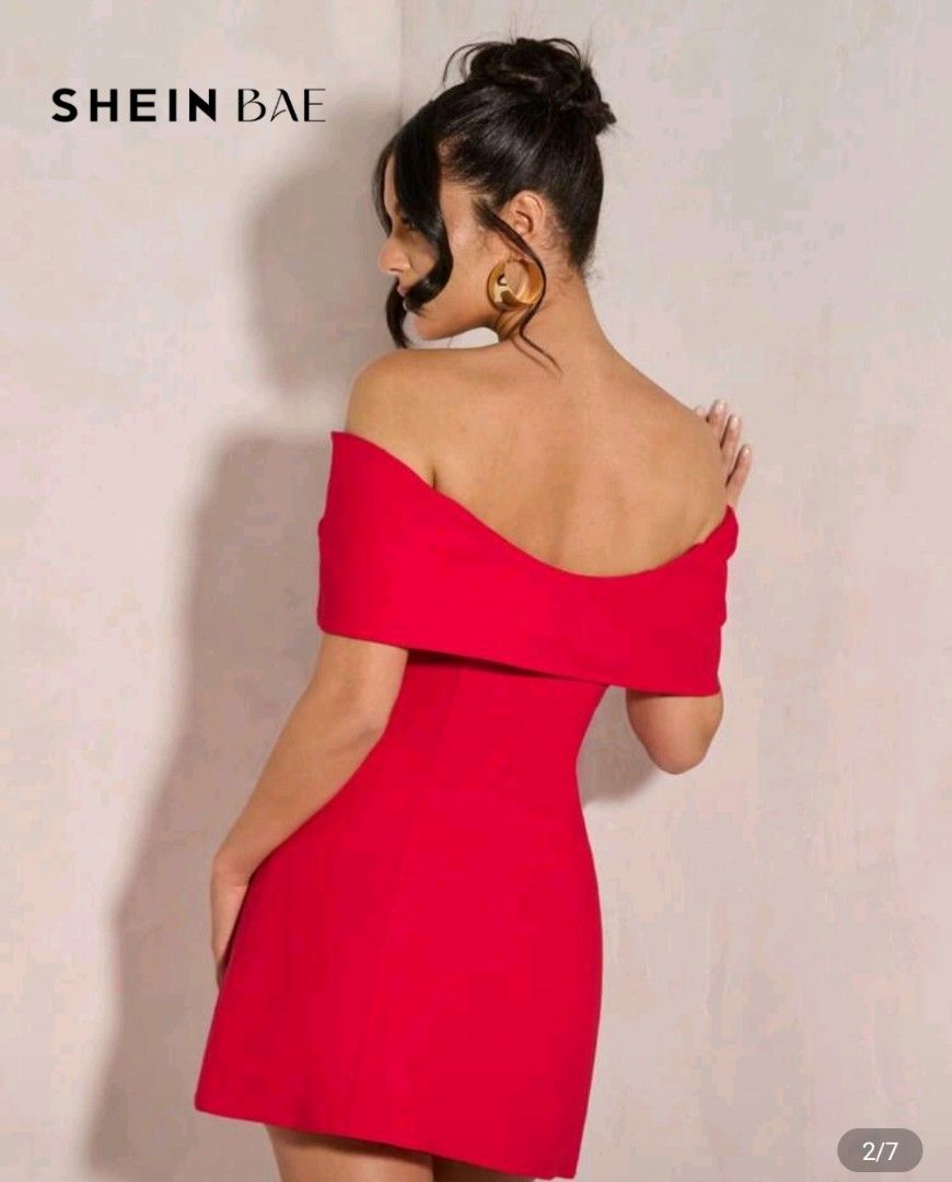 SHEIN BAE Off Shoulder Mini Dress Red (Category: Dresses) located in Manila. Submitted by erisedpreloved (Listing ID 1409491872, Image 2). Description: Red Off Shoulder Dress Semi Formal Casual Party Medium Used Once for a Party Original Price: 638.00.