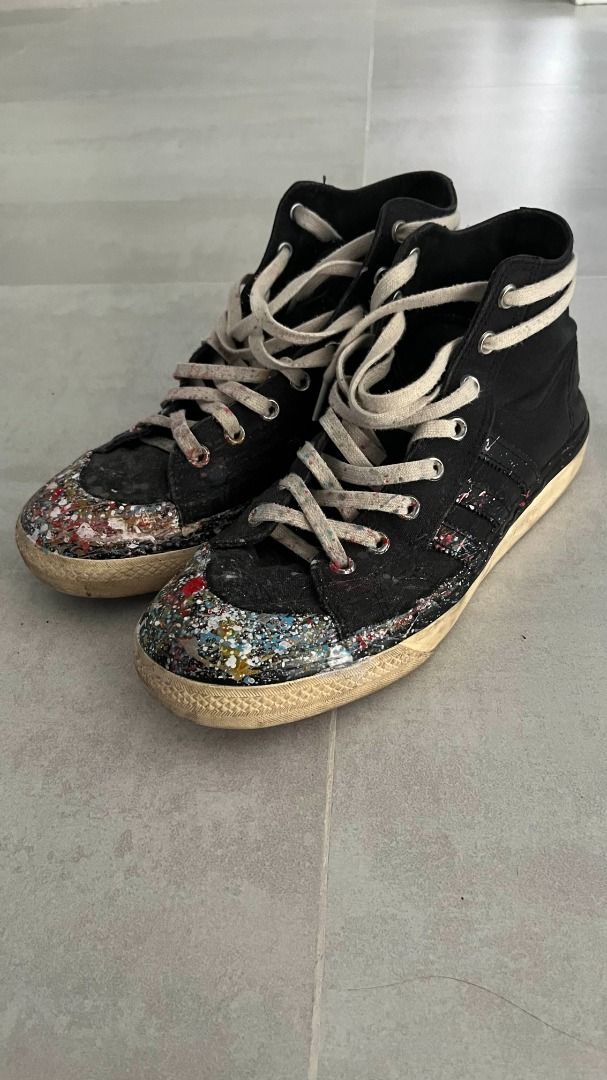Adidas Custom Nizza High Top Sneakers (Category: Sneakers) located in Muntinlupa City. Submitted by hershface (Listing ID 1409630222, Image 3). Description: -Adidas Custom Nizza high-top sneakers black -Paint-splatter design on the toe caps -Size : US 9 / EU 42 .