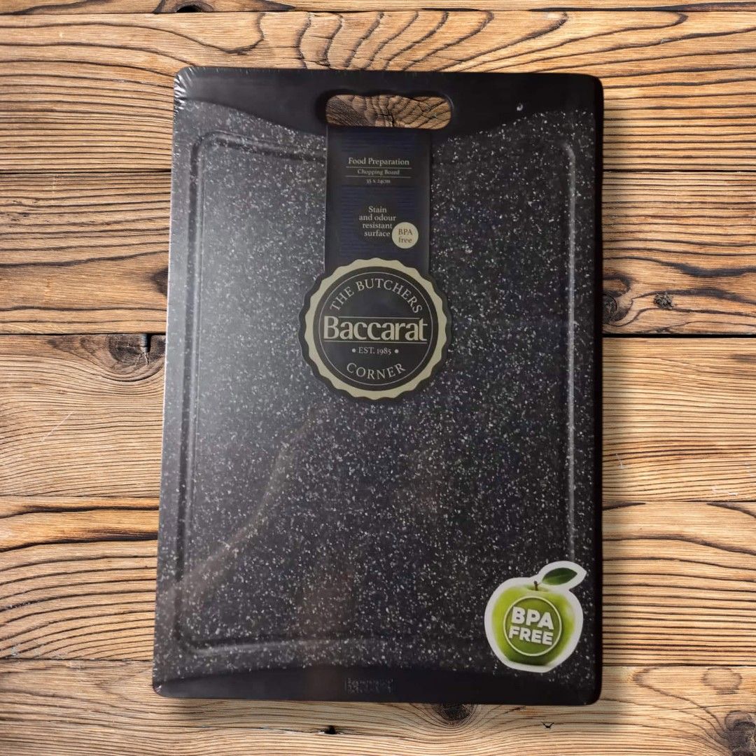 Baccarat Chopping Board 35x24cm (Category: Knives & Chopping Boards) located in Taguig. Submitted by ezmilyones (Listing ID 1409779655, Image 1). Description: 🍱BACCARAT CHOPPING BOARD🍱 THE BUTCHERS CORNER FOOD PREPARATION CHOPPING BOARD 35X24CM BPA FREE, STAIN AND ODOUR RESISTANT SURFACE 2 AVILABLE STOCK BEFORE: 1250 + SF 🔥NOW: P1k + SF🛵👌🏼.