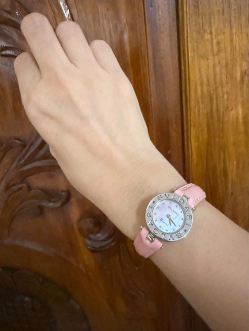 Bvlgari Watch (Category: Luxury Watches) located in Quezon City. Submitted by liezl.marie (Listing ID 1409790768, Image 2). Description: B.zero1 quartz watch with a stainless steel case, a pink mother-of-pearl dial, and a pink leather strap. 28,500 Open for layaway. Disclaimer: We are not affiliated, associated, authorized, endorsed by or in any way officially connected with any other company or luxury brand. All copyrights are reserved to the or