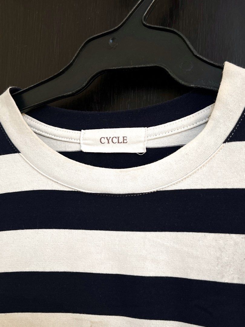 Crewneck Striped T-shirt (Category: Tshirts & Polo Shirts ) located in Makati City. Submitted by i_declutter.mnl (Listing ID 1409700668, Image 2). Description: - Striped cycle t-shirt - Round neckline - Short sleeves - Relaxed fit - Features a pocket - Brand label visible - Ideal for casual wear.