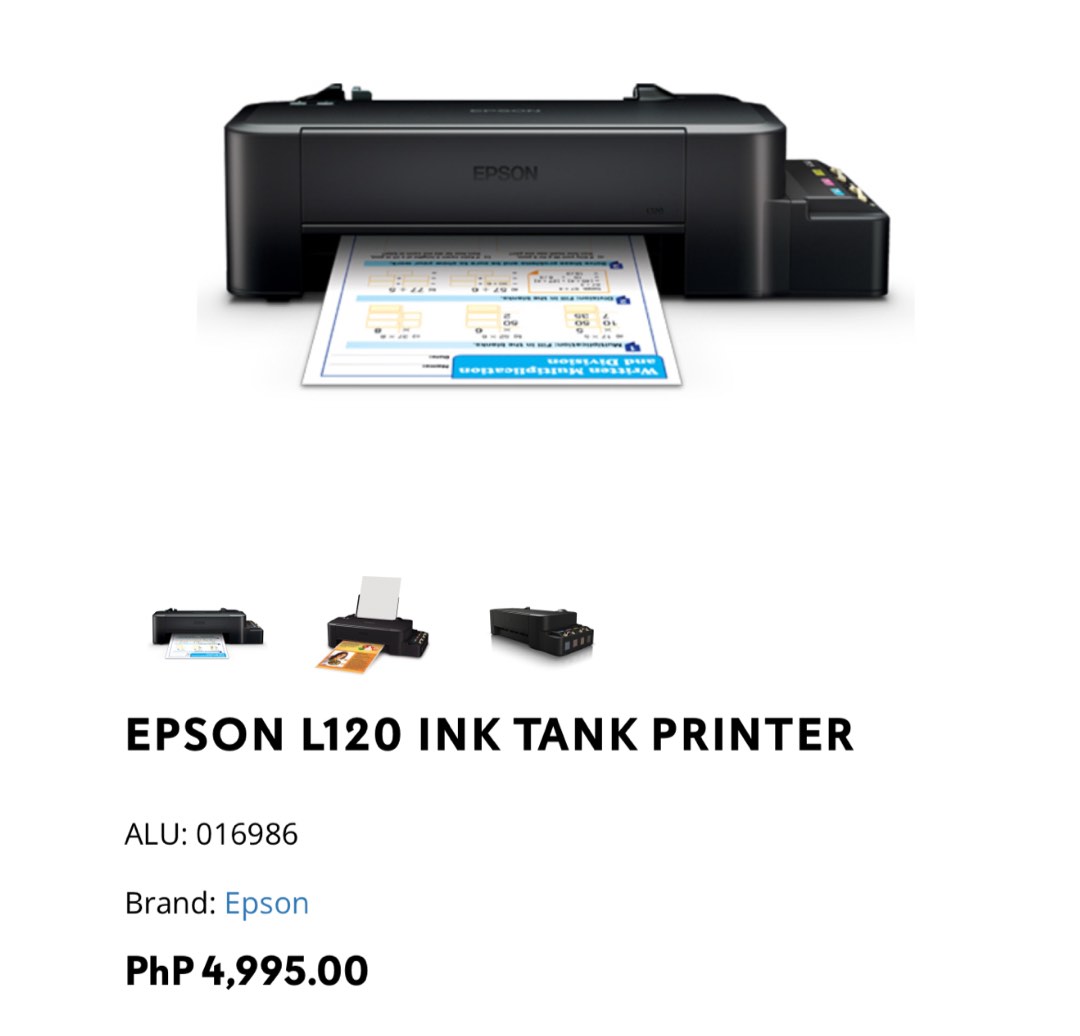 Epson L120 Ink Tank Printer, Computers & Tech, Printers, Scanners ...