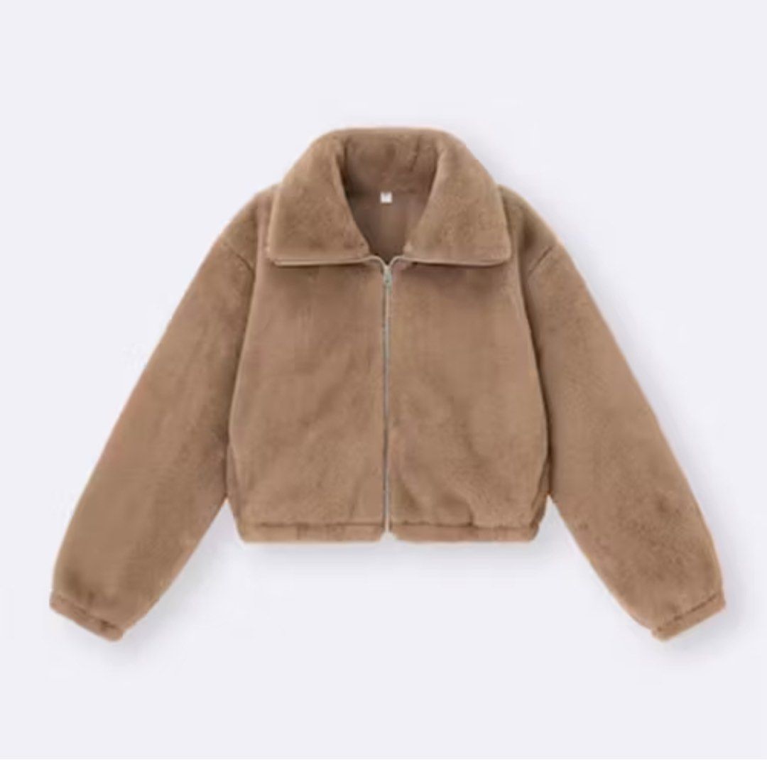 GU Brown Fleece Jacket BRAND NEW (Category: Coats, Jackets and Outerwear) located in Manila. Submitted by tailahsweep (Listing ID 1409727995, Image 2). Description: - Cropped jacket - Soft, fuzzy texture - Collared neckline - Zip-up closure - Long sleeves - Colors: Brown and White - Size chart in images - Adds warmth and style.