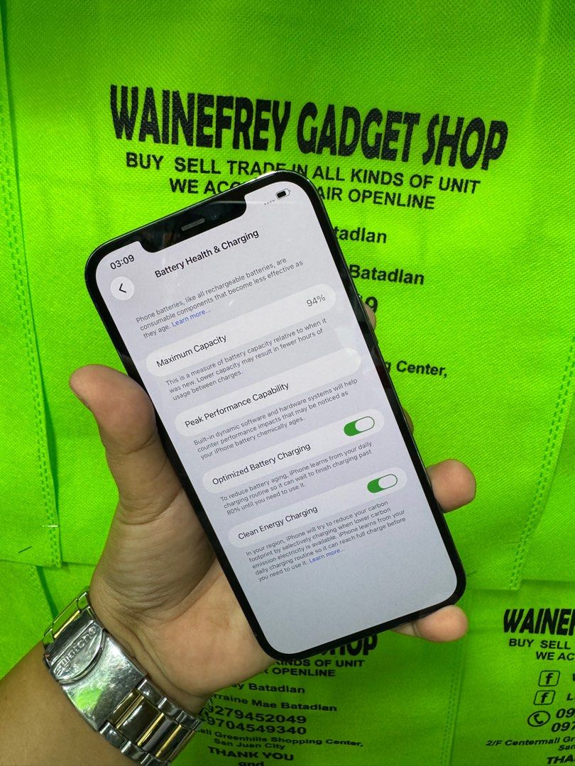 iPhone 12 Promax 128gb (F.U) (Category: iPhone 12 Series) located in San Juan City. Submitted by wainefreygadgetshop (Listing ID 1409746478, Image 3). Description: iPhone 12 Promax 128gb (F.U) ALL GOODS AT WORKING NO REPAIR HISTORY CAMERA GOODS PEDE PANG PARTS READY TO USE UNLI RESET NO HIDDEN APPLE I.D BATTERY 94% PEDE PANG BACK UP PHONE TEST TO SAWA BAGO BAYARAN Buy at your own risk 😊 For fast transaction call/text 09279452049,09704549340 *PAG