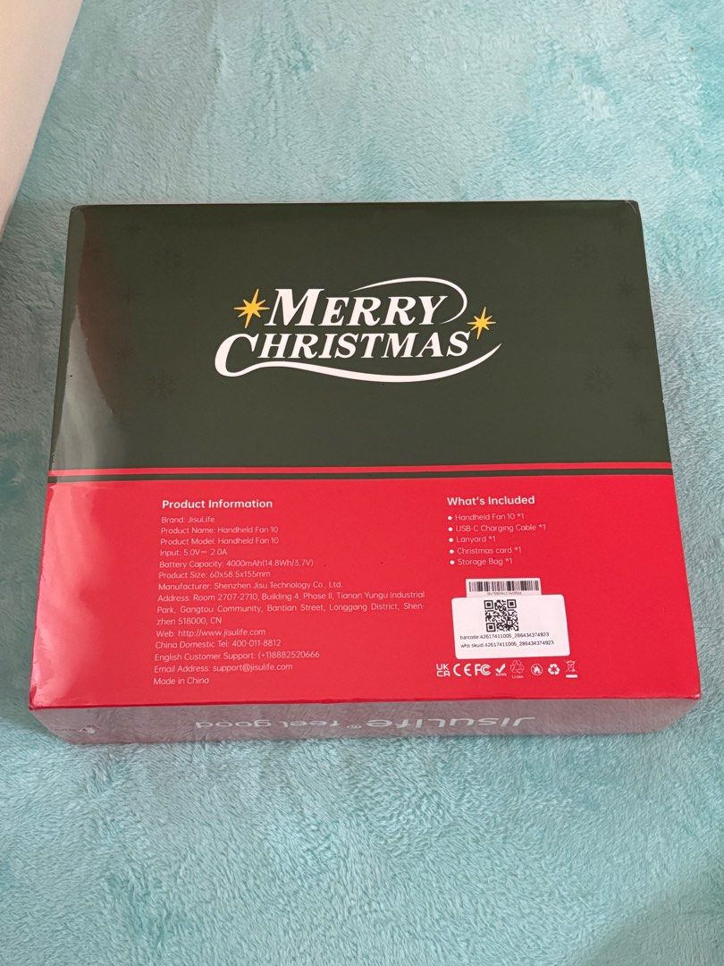 JisuLife Handheld Fan (Category: Other Mobile & Gadget Accessories) located in Muntinlupa City. Submitted by randomstuffph (Listing ID 1409628217, Image 2). Description: - JisuLife Handheld Fan: The perfect Christmas gift! - Includes: USB-C charging cable, lanyard, Christmas card, and storage bag. - Festive design: A great holiday accessory. - Ideal gift for anyone..