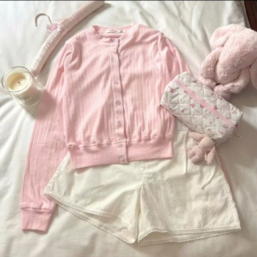 RUSH lottie pink pointelle wool cardigan (Category: Coats, Jackets and Outerwear) located in Manila. Submitted by 6luprint (Listing ID 1409770502, Image 1). Description: free sf only within metro manila if sdd, shouldered by buyer never used rfs: too small size M (xs-m) vietnamese brand ichi.sg bought for 900 payment through gcash picture is not mine - official brand picture tags brandy melville hollister isa the label phia the label subdued edik