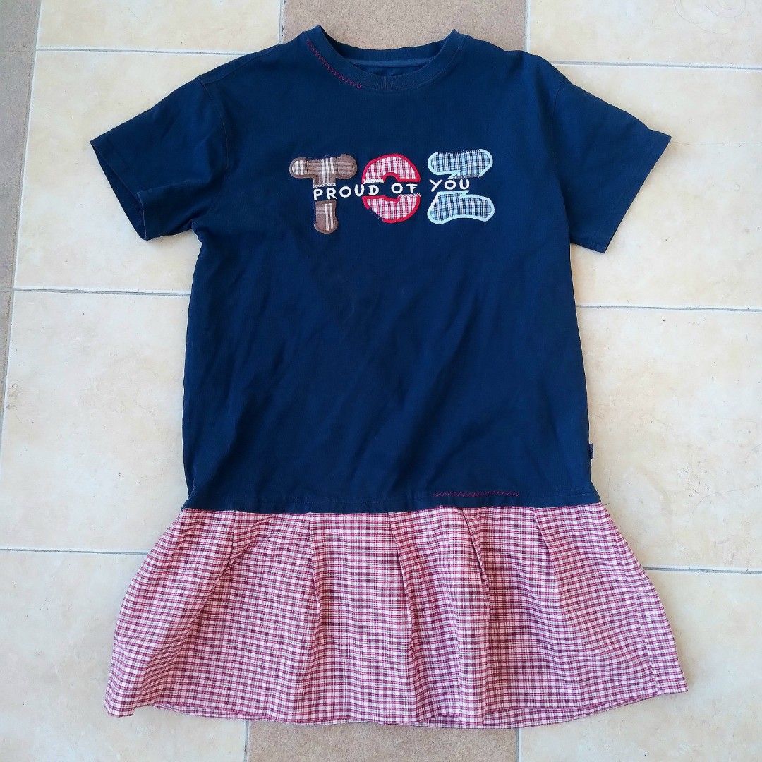 Navy Blue Dress with Gingham Skirt (Category: Dresses) located in Pasay City. Submitted by arenjay39 (Listing ID 1409717551, Image 1). Description: Size M-L Bust 38" Waist 38".
