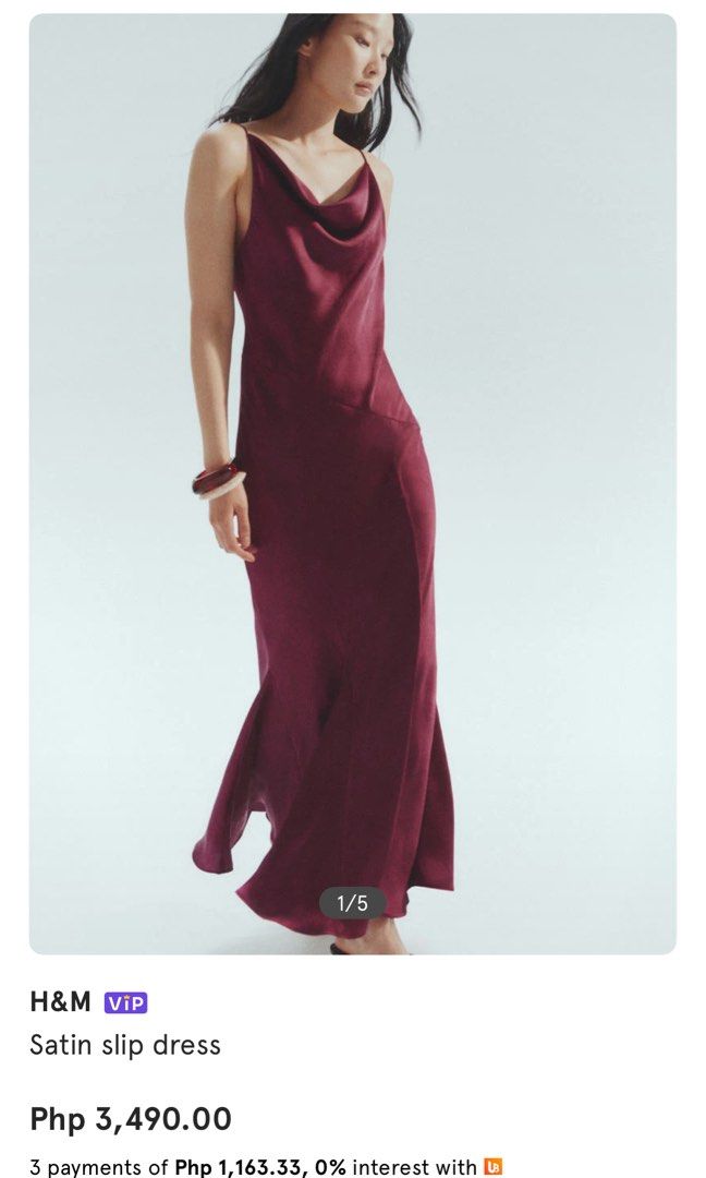 RUSH H&M Satin Slip Dress (Category: Evening dresses & gowns) located in Carmona. Submitted by andyyy90ahn (Listing ID 1409761354, Image 2). Description: Bought for 3,490 Selling for 3,000 Never been used.