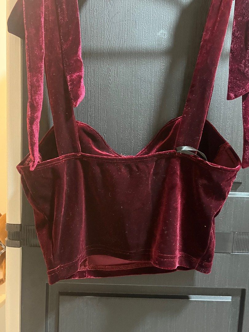 Shein Velvet Tie-Strap Top - Size S (Category: Sleeveless) located in Manila. Submitted by xoshushi.dcltr (Listing ID 1409785221, Image 3). Description: used once for my bday celeb. .