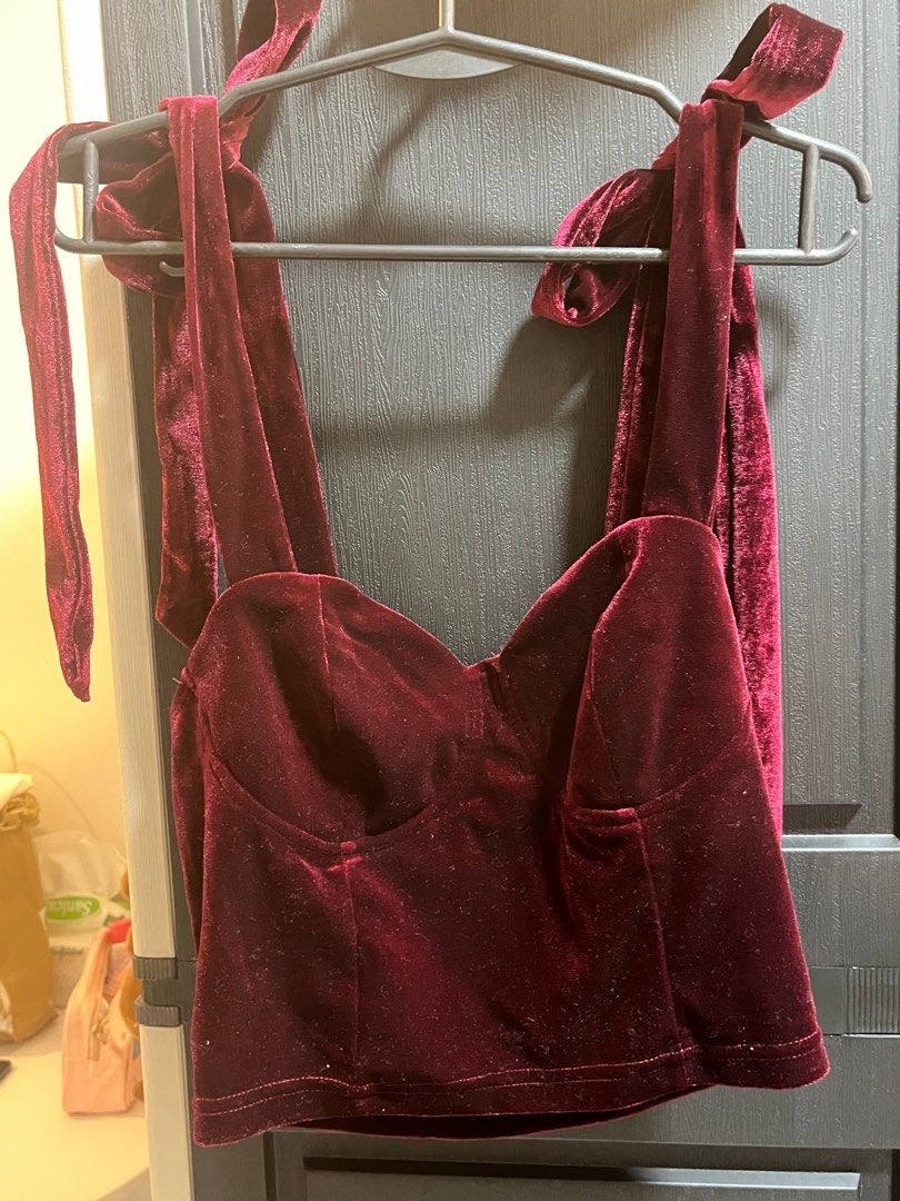 Shein Velvet Tie-Strap Top - Size S (Category: Sleeveless) located in Manila. Submitted by xoshushi.dcltr (Listing ID 1409785221, Image 1). Description: used once for my bday celeb. .