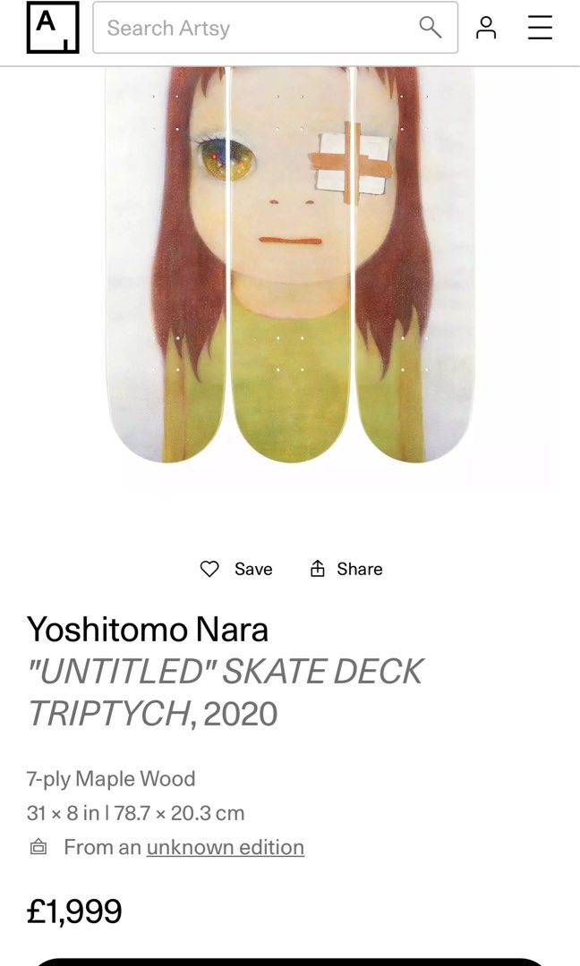 Yoshitomo nara skateboard (Category: Vases & Decorative Bowls) located in Caloocan City. Submitted by thrifty_swag (Listing ID 1409639200, Image 2). Description: Yoshitomo skateboard I offer customized skateboard decks for the same prize, just add +800 if you want another deck Premium quality.