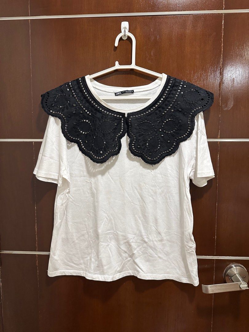 Zara Embroidered Collar T-shirt - Medium (Category: Tshirts & Polo Shirts ) located in Quezon City. Submitted by alysstrade (Listing ID 1409624252, Image 1). Description: - Zara white t-shirt - Black embroidered collar - Round neckline - Short sleeves - Size: Medium - Made in China.