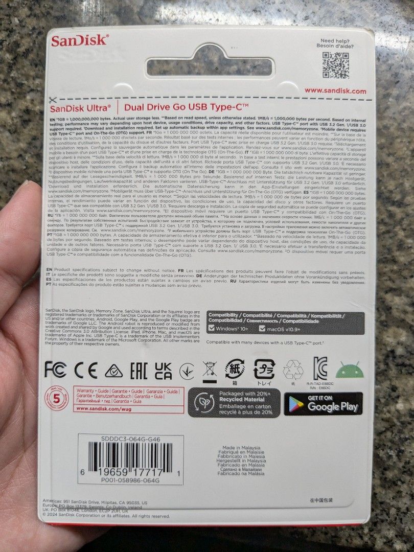 64GB Flash Drive Type-C / USB-A SanDisk USB 3.2 (Category: Hard Disks & Thumbdrives) located in Quezon City. Submitted by joewack (Listing ID 1371428610, Image 2). Description: SanDisk 64GB Flash Drive USB-C / USB-A original brand new sealed loc Quezon City shipping Lalamove, Grab, LBC cod/Gcash/Maya.
