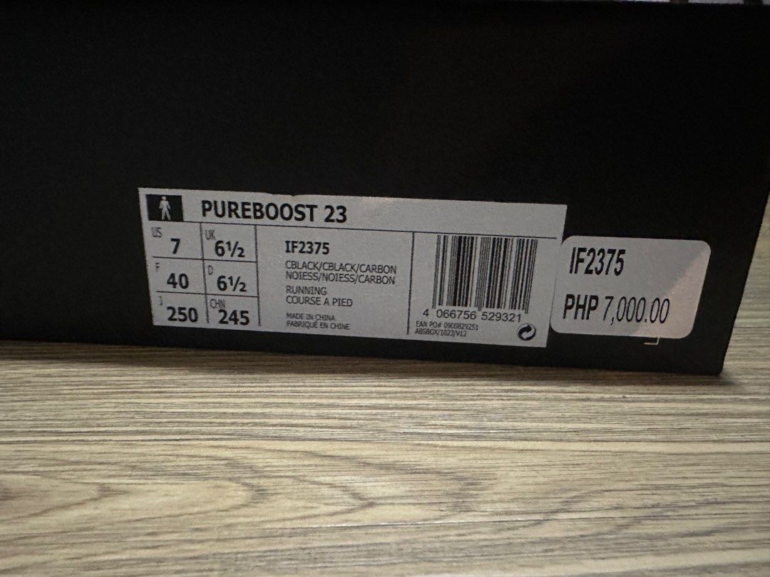 Adidas Pureboost 23 Black (Category: Sneakers) located in Daet. Submitted by 2ndfash (Listing ID 1409940942, Image 3). Description: Orig price: 7,000 Selling price: 4000 ‼️‼️‼️ RFS: wrong size ✅comes with paper bag ✅box .