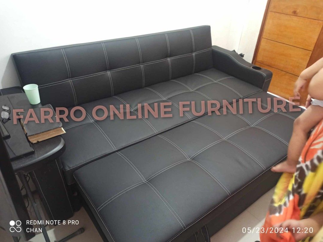 Big size leather sofabed (Category: Sofas) located in Pasay City. Submitted by cherry_nicole (Listing ID 1409840394, Image 3). Description: Big size sofabed Bigger than queen size bed frame(60x75) Small than king size bed frame (72x78) Leather cover Imported foam Metal frame With 2 cup holders Both Side pockets Brand new Imported from malaysia Free assemble CASH ON DELIVERY Free delivery around metro manila Plus minimal delivery outside metro man