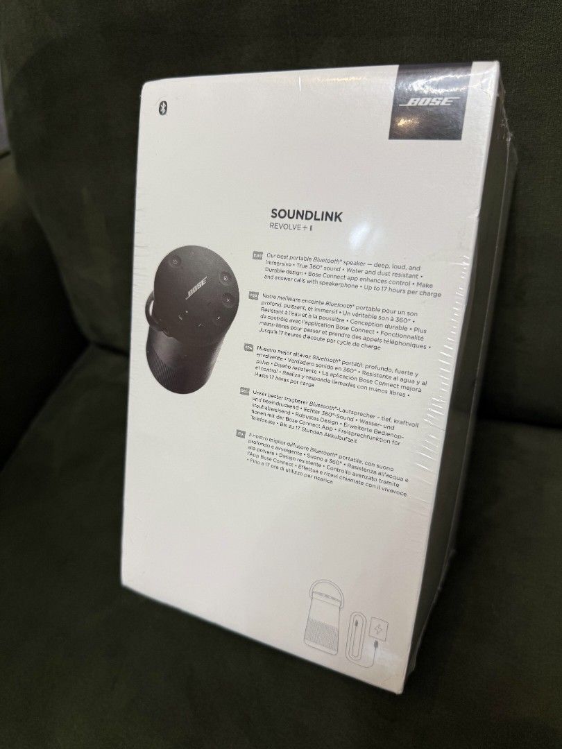 Bose Soundlink Revolve+ II Speaker (Category: Soundbars, Speakers & Amplifiers) located in Quezon City. Submitted by ezekielcruz (Listing ID 1409994354, Image 2). Description: - Brandnew, Sealed - 360° Sound - Water Resistant - Bluetooth - Up to 16 Hours of Play Time - Can Take Calls and Access Siri or Google - Can Connect Two Devices to Easily Swap Who Controls the Music Slightly Negotiable - Meet up at UST, Banawe, Quezon Ave, Ortigas, or Other