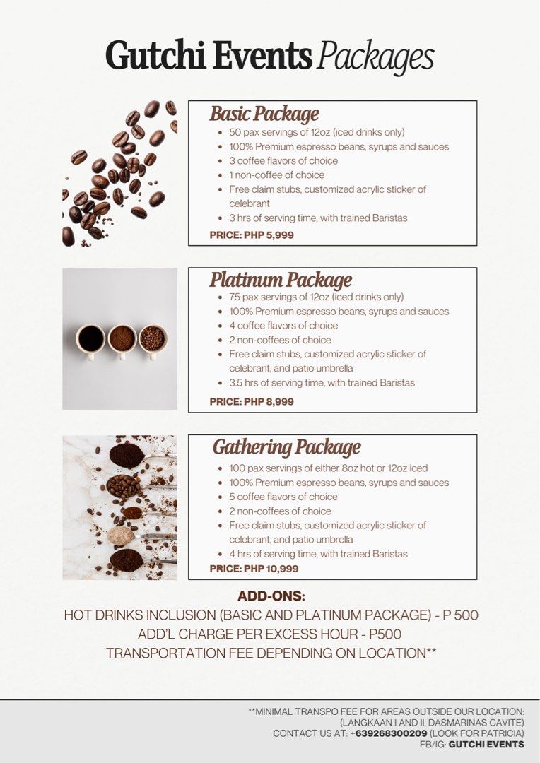 Coffee Cart for your events! (Category: Beverages) located in Dasmarinas. Submitted by itsgale (Listing ID 1409987051, Image 1). Description: See photos for information. Book us now to avail of the promos!! .