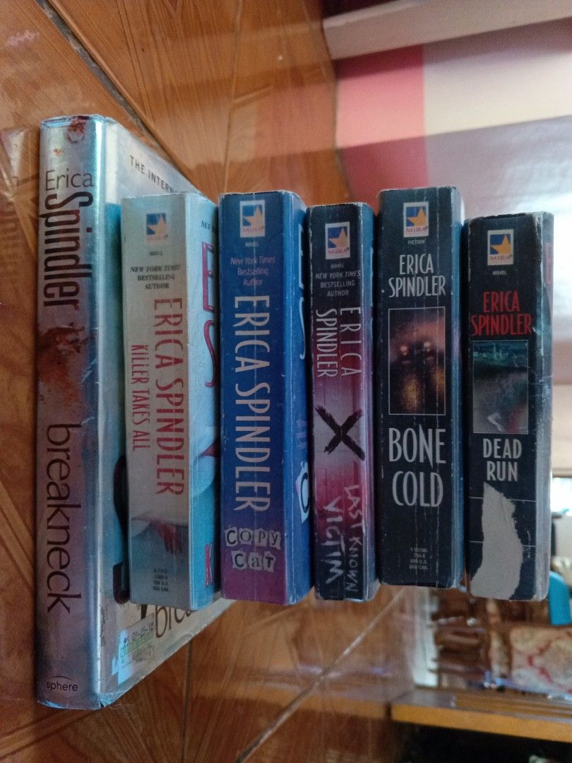 Erica Spindler Books (Category: Storybooks) located in Alaminos. Submitted by declutteritems2024 (Listing ID 1409868027, Image 1). Description: Collection of Erica Spindler novels "Breakneck", "Killer Takes All", "Copy Cat", "Last Known Victim", "Bone Cold", and "Dead Run" Genre: Suspense and mystery Bundle Php125.00 *rfs: Change of genre *SF is shouldered by the buyer (Origin: Alaminos City, Pangasinan).