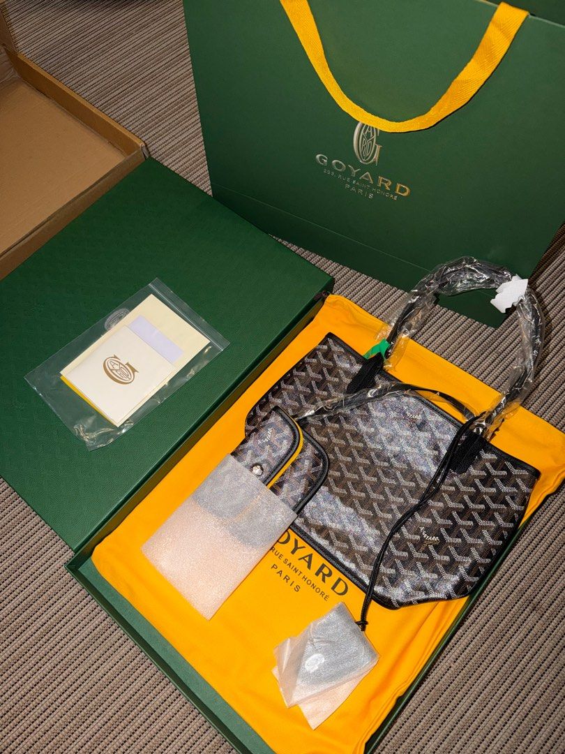 Goyard MINI ANJOU AVAILABLE ONHAND (Category: Luxury Bags & Wallets) located in Manila. Submitted by beaumontandco (Listing ID 1409821757, Image 1). Description: - Goyard St. Louis tote bag - Includes original box, dust bag, and accessories - Signature Goyardine pattern - Matching pouch and key holder included - Black leather handles and trim - Clean and well-maintained interior.