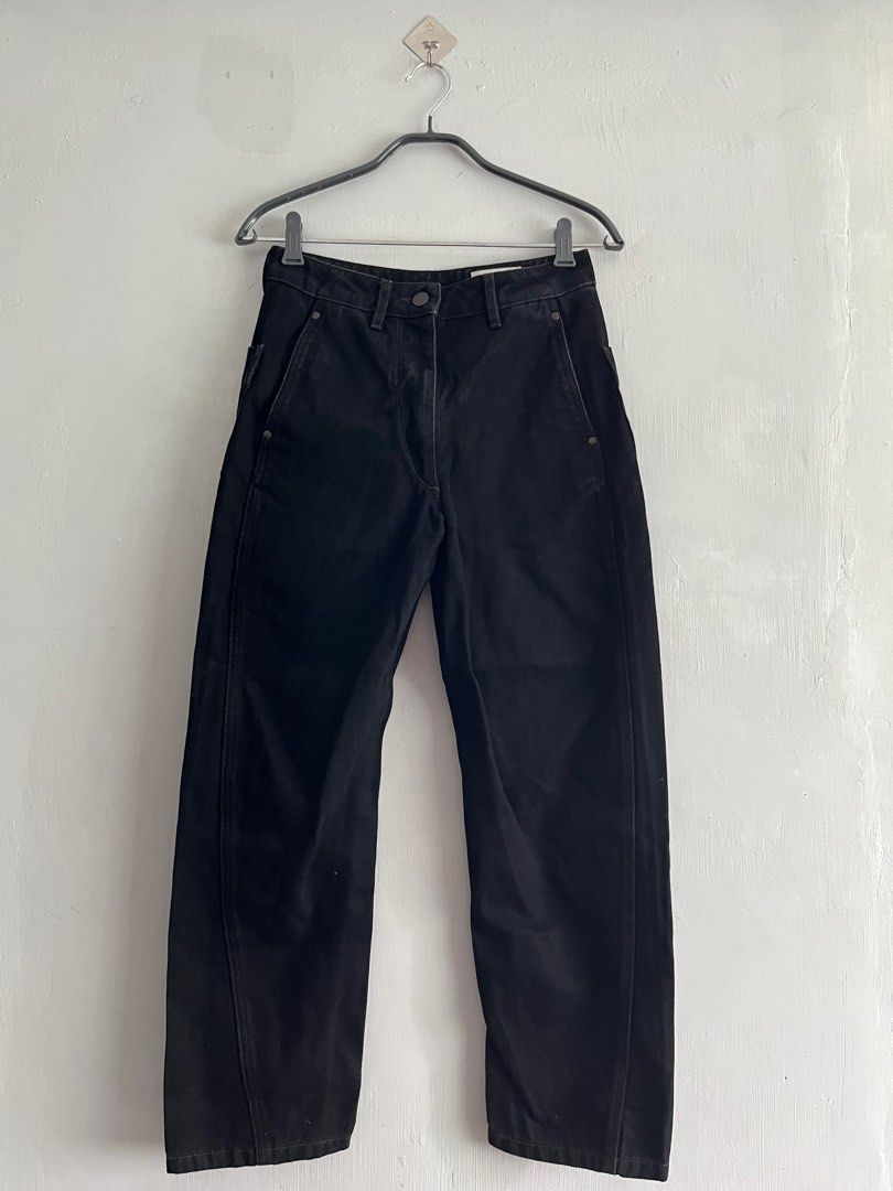 LEMAIRE High Waisted Curved Pants - Black (Category: Jeans) located in Quezon. Submitted by _babypluto (Listing ID 1409808000, Image 2). Description: LEMAIRE High Waisted Curved Pants - Black Flaw: None Size on Tag: 34 FLAW: None Width: 26 Length: 37 Front Rise: 10.5 Thigh: 9.5 Knee: 9 Leg Opening: 7 Inseam: 25 Note: Actual color of the item may change due to lighting.