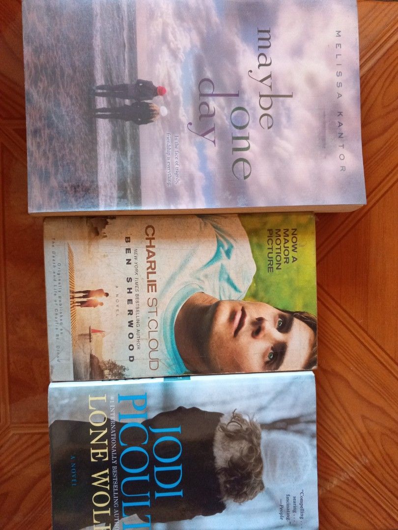 Maybe One Day, Charlie St. Cloud, Lone Wolf Books (Category: Storybooks) located in Alaminos. Submitted by declutteritems2024 (Listing ID 1409865603, Image 1). Description: - "Maybe One Day" by Melissa Kantor (Php75.00) - "Charlie St. Cloud" by Ben Sherwood (Php 25.00) - "Lone Wolf" by Jodi Picoult (Php 60.00) *Bundle Php 150.00 *SF is shouldered by the buyer (Origin: Alaminos City, Pangasinan) *rfs: Change of genre.