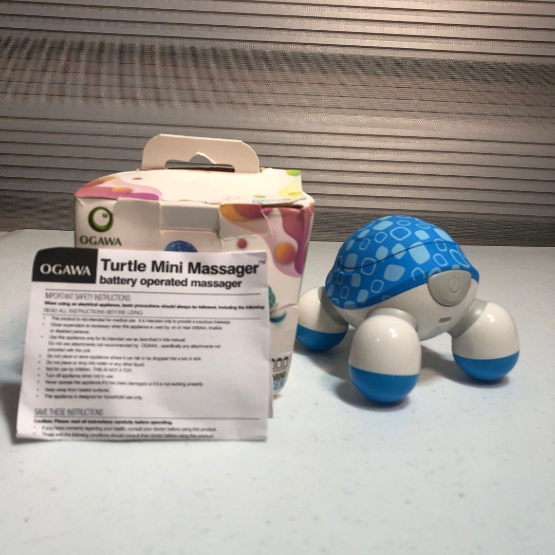 Ogawa Turtle Mini Massager OL0360 (Category: Massage Devices) located in Manila. Submitted by all.dressed.up (Listing ID 1409860447, Image 1). Description: Ogawa Turtle Mini Massager Brand new Model OL0360 Battery-operated massager Requires 3 x 1.5V AAA batteries (not included) Dimensions: 95x93x85mm Weight: 0.175KG Comes with original box and manual Worn out packaging 1,000.