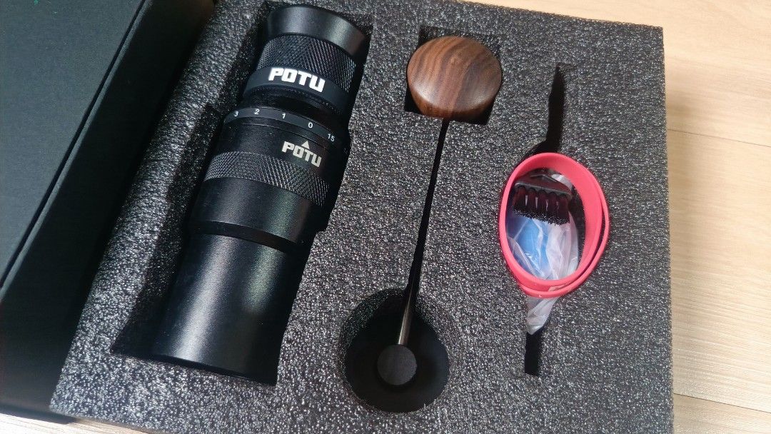 POTU P-48 Manual Coffee Grinder (Category: Coffee Machines & Makers) located in Pasig City. Submitted by artliam888 (Listing ID 1409887731, Image 3). Description: - POTU P-48 manual coffee grinder - Includes: Grinder, wooden scoop, brush, dosing ring, bellows, and container - Color: Black - Features the POTU logo - Box is included BRANDNEW never been used . complete with box . PRICE: 7,580 pesos only . Manggahan, Pasig City. Philippines . 💴💶💵 
