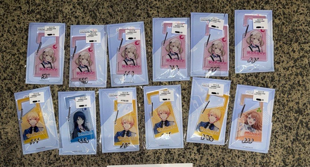 SEGA ATLUS PROSEKAI ACRYLIC CARABINER (Category: Character Goods) located in Taguig. Submitted by randomshopnipaul (Listing ID 1409933809, Image 1). Description: Carabiners with different characters on them. 950 per pc!.