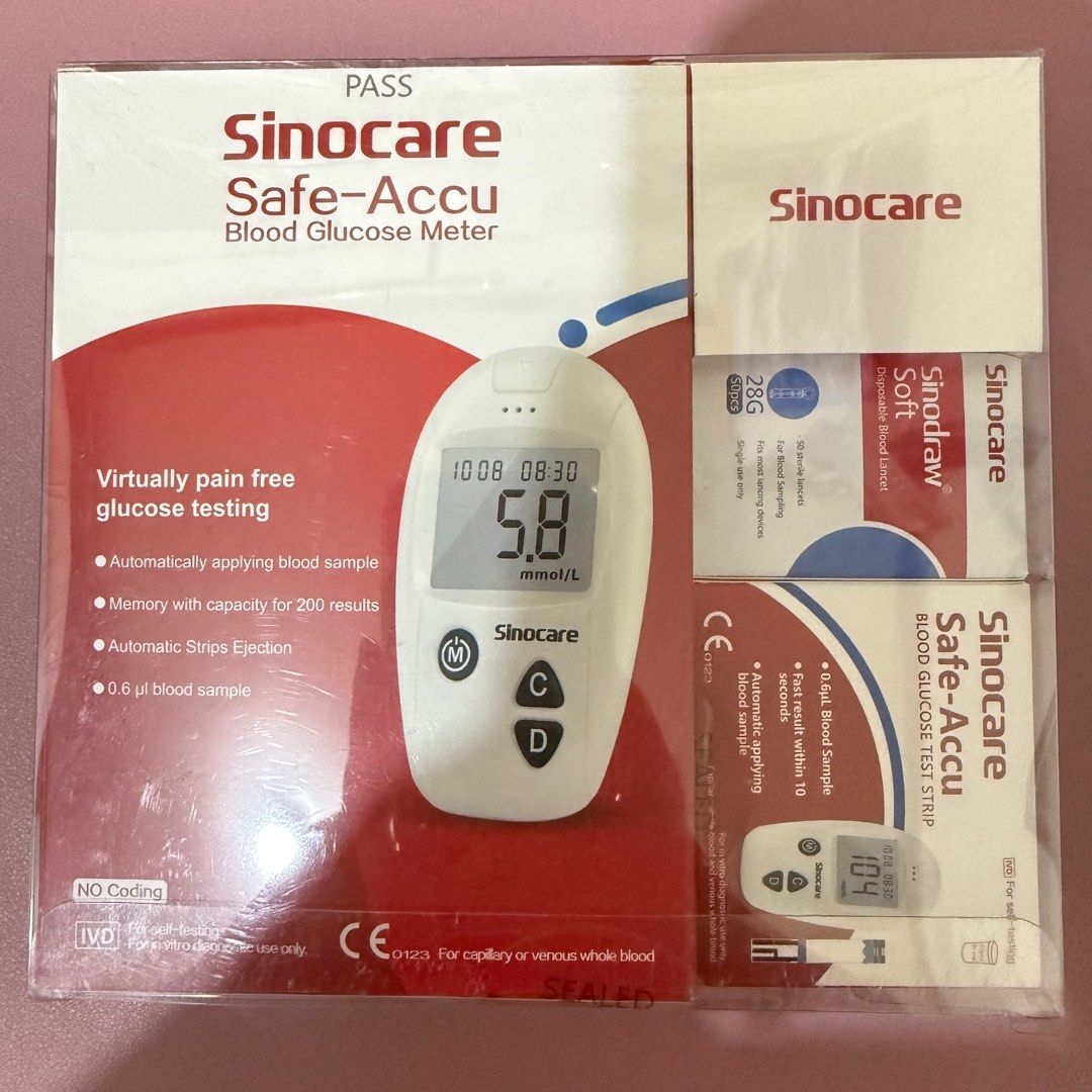 Sinocare Safe-Accu Blood Glucose Meter (Category: Health Monitors & Weighing Scales) located in Cavite. Submitted by woonkyeom (Listing ID 1409981892, Image 2). Description: sealed expiry: 03-03-2027.