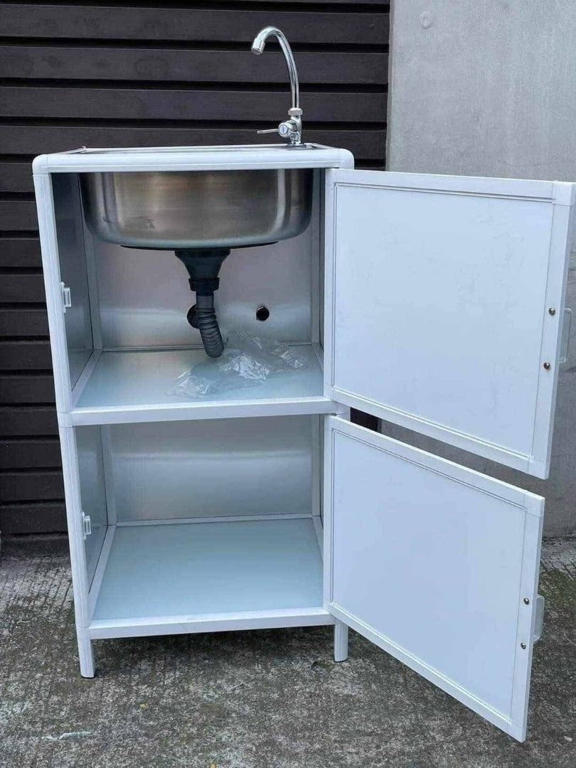 STAINLESS SINK WITH CABINET HEAVY DUTY! (Category: Office Furniture & Fixtures) located in Marikina City. Submitted by beynacatindoy2620 (Listing ID 1409809112, Image 2). Description: STAINLESS SINK WITH CABINET HEAVY DUTY! ✅Size: 46x40x83cm ✅Complete set — faucet & fittings ✅Made by Aluminum frame, stainless steel sink & tempered glass door. ✓ALL BRANDNEW & ONHAND ✓DIRECT WAREHOUSE ✓CASH ON DELIVERY ADD SHIPPING FEE ✓SAMEDAY DELIVERY 🛵 ✓PM FOR 