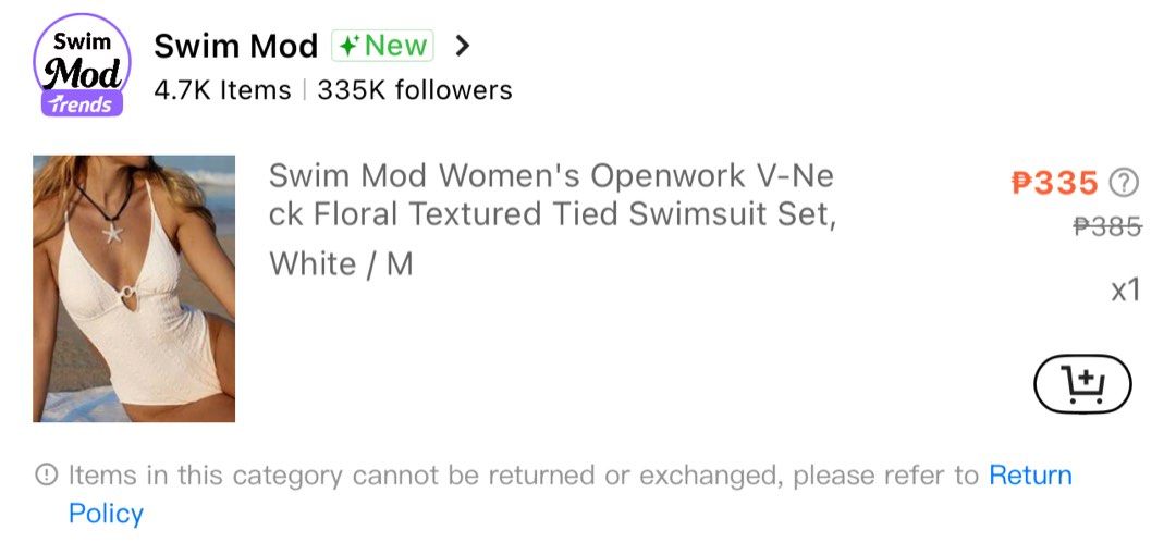Swim Mod Openwork V-Neck Floral Swimsuit (Category: Bikinis & Swimsuits) located in Cavite. Submitted by pmspreloved (Listing ID 1409971933, Image 3). Description: White textured one piece swimsuit.