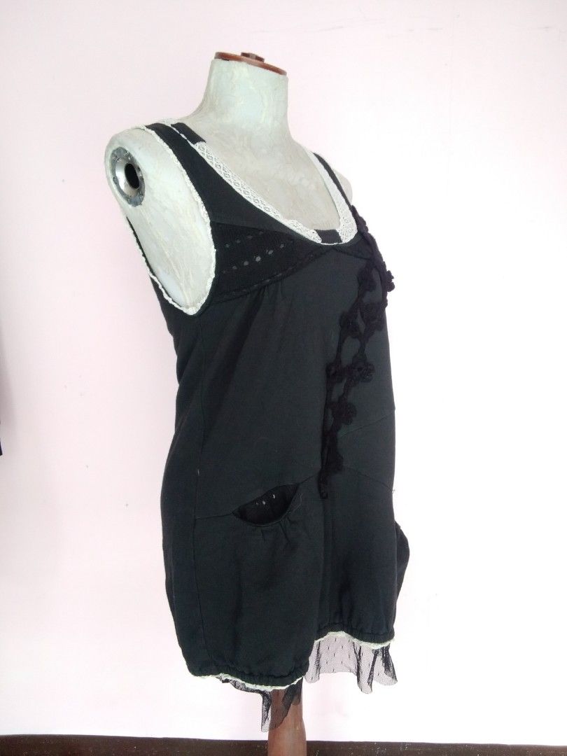 22. Vector | Lace-trimmed Slip Dress (Category: Dresses) located in Quezon City. Submitted by road20boutique (Listing ID 1409918987, Image 2). Description: Vector - lace-trimmed slip dress Texture: soft stretchy knit fabric with crotchet lace trim • 100% cotton Size: medium Measurement laid flat • Shoulder to shoulder aprox.: 12 inches • Armpit to armpit aprox.: 16 inches • Length aprox.: 29 inches Conditions • Still in pristine condition • Like 