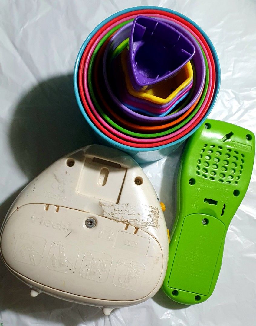 VTech Lullaby Teddy Projector & LeapFrog Phone Set (Category: Educational & Learning Toys) located in Cainta. Submitted by origeetostore (Listing ID 1409944963, Image 2). Description: Bundle of baby toys: VTech Lullaby Teddy Projector, LeapFrog phone, and stacking cups. Projector projects a green light. Phone has number buttons. Great for babies! All in good condition *battery operated Buyer will handle booking and delivery fee..