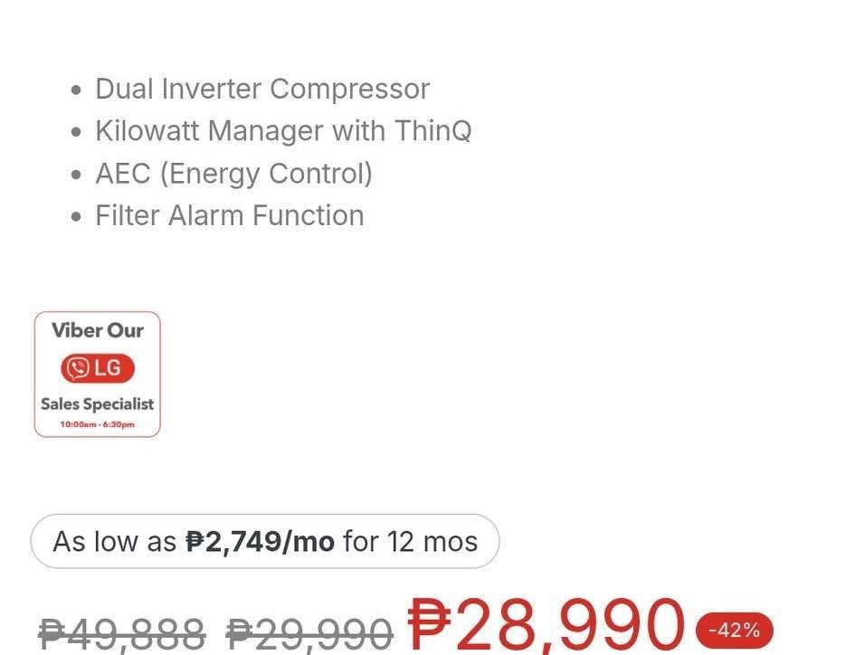 2025 Model LG Dual Inverter Window Type HP 1.5 (Category: Air Conditioning and Heating) located in Manila. Submitted by alexguevarra (Listing ID 1410051982, Image 2). Description: Decluttering! Bought April 26, 2025 RFS: di kasya sa nilipatan namin, no issues good as new. With warranty LG Dual Inverter Compressor - Kilowatt Manager with ThinQ - AEC (Energy Control) - Filter Alarm Function We bought this for 41k, selling price is 19k for faster di