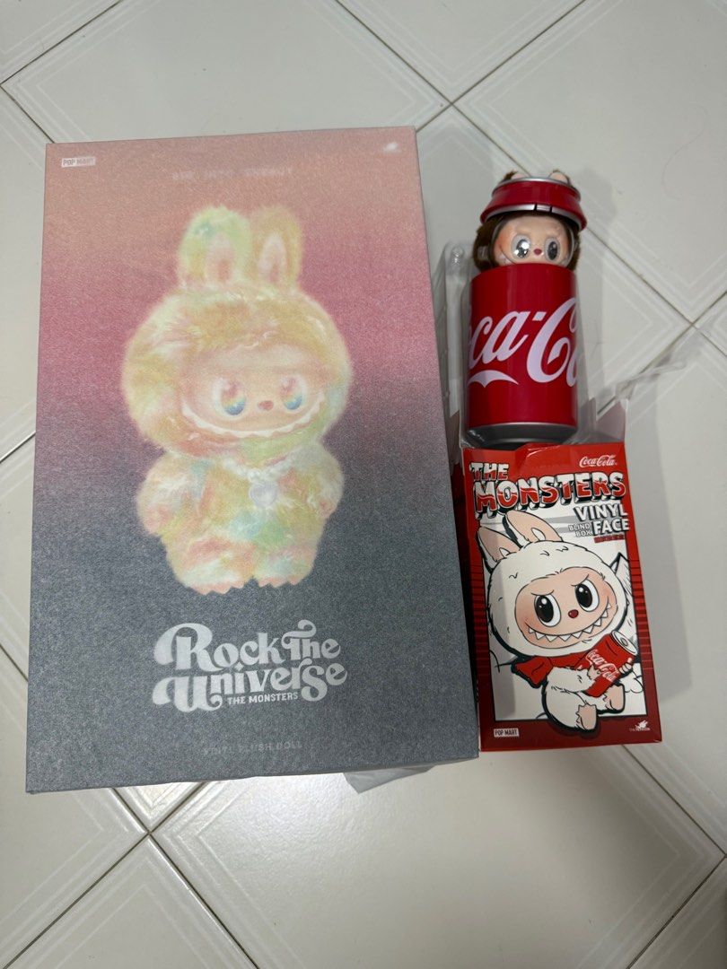 2 Labubu (Category: Designer & Blind Box Toys) located in Singapore. Submitted by joeylly123 (Listing ID 1410172055, Image 1). Description: Labubu × Coca-Cola 联名（The Monsters Vinyl Face Labubu – Rock The Universe（THE MONSTERS） .