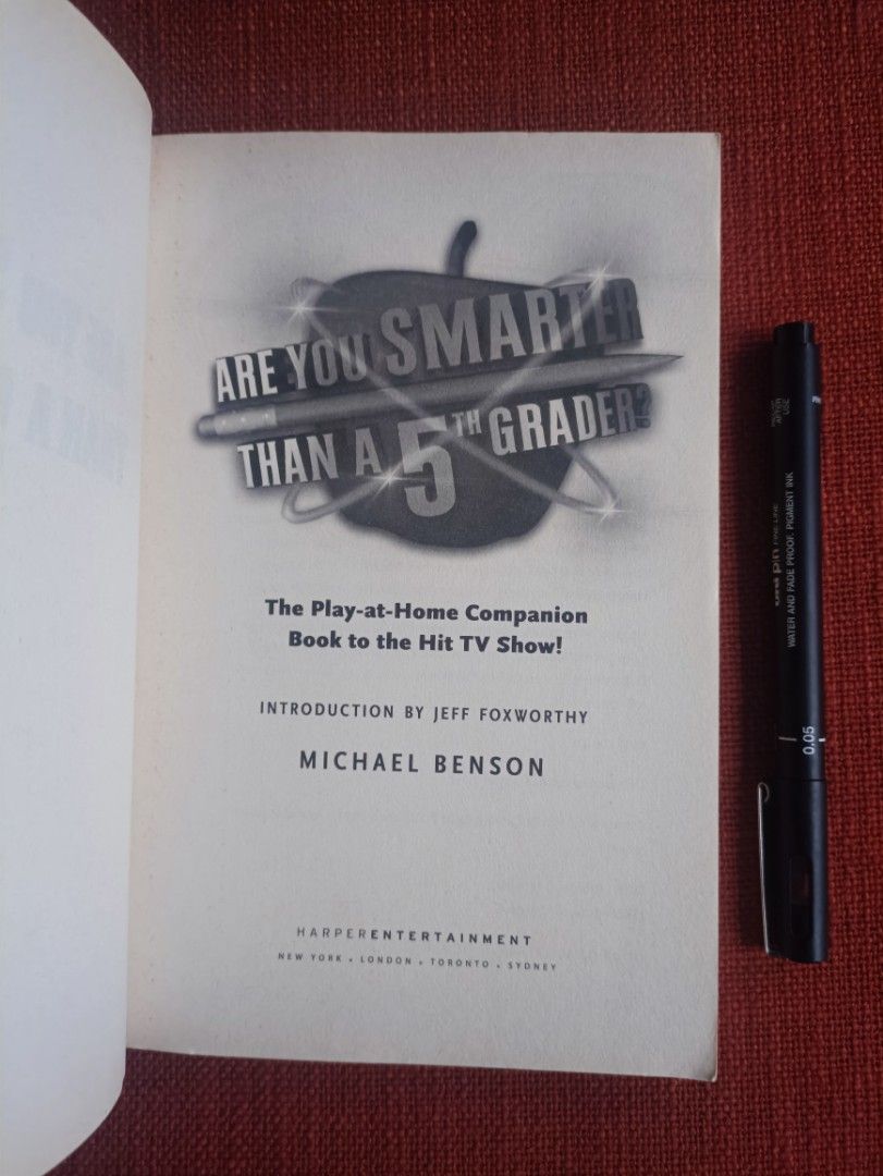 Are You Smarter Than a 5th Grader? Book (Category: Children's Books) located in Manila. Submitted by krishna_ayanami (Listing ID 1410078795, Image 2). Description: Book is the play-at-home companion to the hit TV show "Are You Smarter Than a 5th Grader?" It includes quizzes and questions to test your knowledge. The book is written by Michael Benson and has an introduction by Jeff Foxworthy. Published by HarperEntertainment..