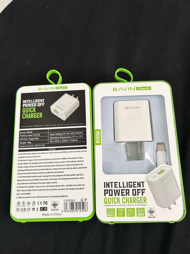 BAVIN QUICK CHARGER WITH TYPE C CORD (Category: Chargers & Cables) located in Manila. Submitted by _snapnsell (Listing ID 1410009848, Image 2). Description: .