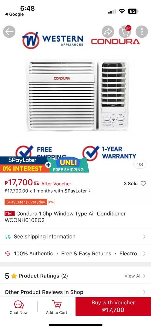 Condura 1.0hp Window Type Air Conditioner (Category: Air Conditioning and Heating) located in Caloocan City. Submitted by warmcrystal-90b499 (Listing ID 1410105026, Image 3). Description: Condura 1.0hp window type air conditioner. Features a thermostat and manual controls. The unit is white. The model number is WCONH010EC2. It is designed for easy installation in a window. This air conditioner provides cooling for your space..