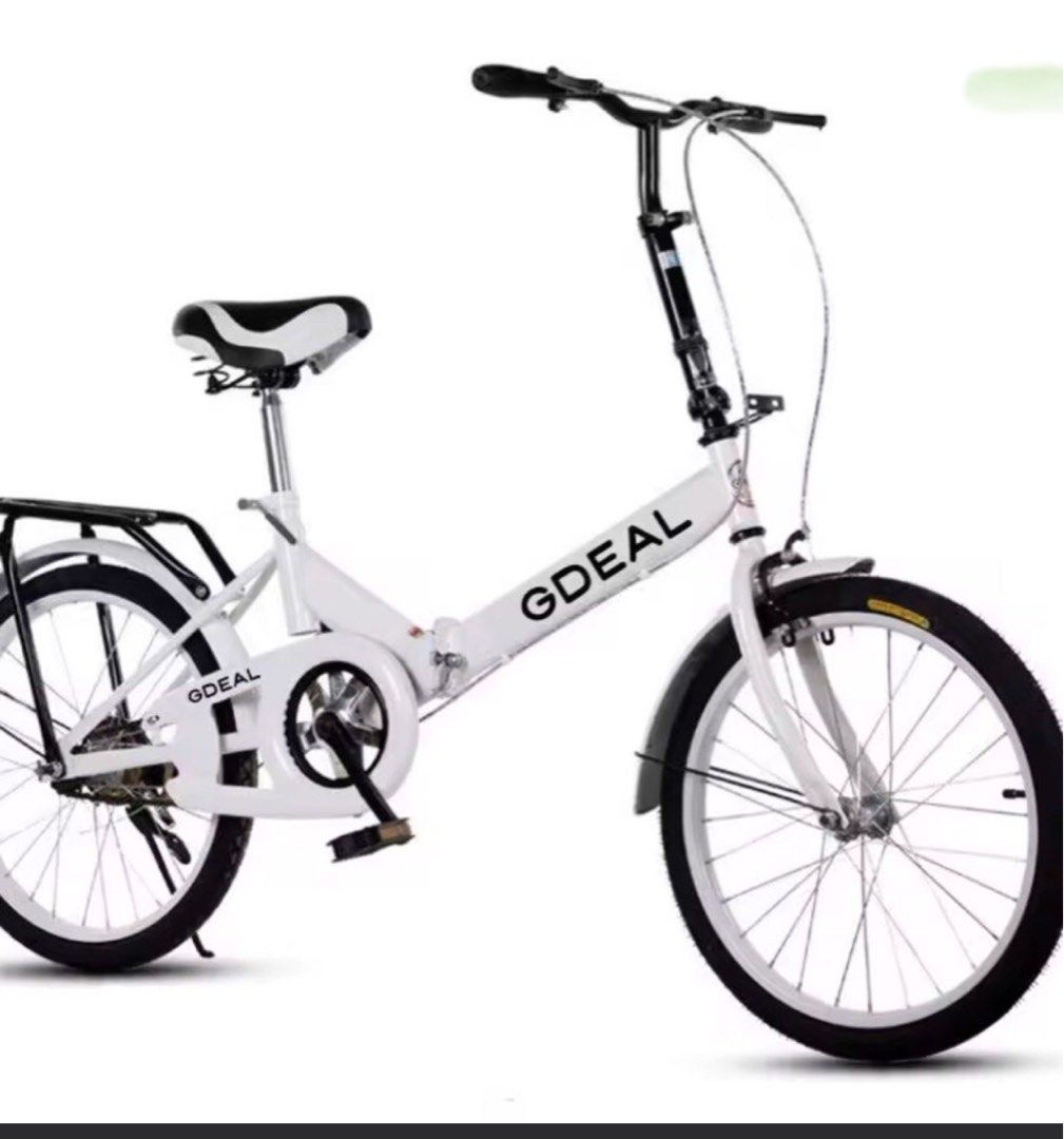 Foldable bicycle (Category: Bicycles) located in Singapore. Submitted by bccat (Listing ID 1410176513, Image 4). Description: Foldable bicycle cheapest in the market Wheel size 20 inch Bike Frame Size 20 inch Max weight 80kg Colour white Comes with bell Comes with backseat Comes with side kick stand Chat for more info 🚚 Merry Christmas! 🎄 🎁 .