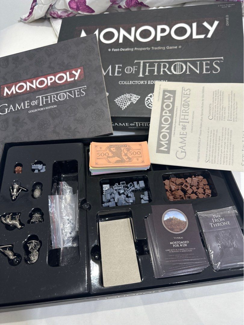 RUSH NEED FUNDS GAME OF THRONES Monopoly Board Game (Category: Board Games & Puzzles) located in Taguig. Submitted by chrryblssmhvn (Listing ID 1410080982, Image 2). Description: board game for your late night party, sleepover, airbnb, pajama party, couple anniversary, couple monthsary, couple date, any party :) already opened, see pics for details haven’t used since purchased huhu wanna keep sana but wala ako kalaro sad.