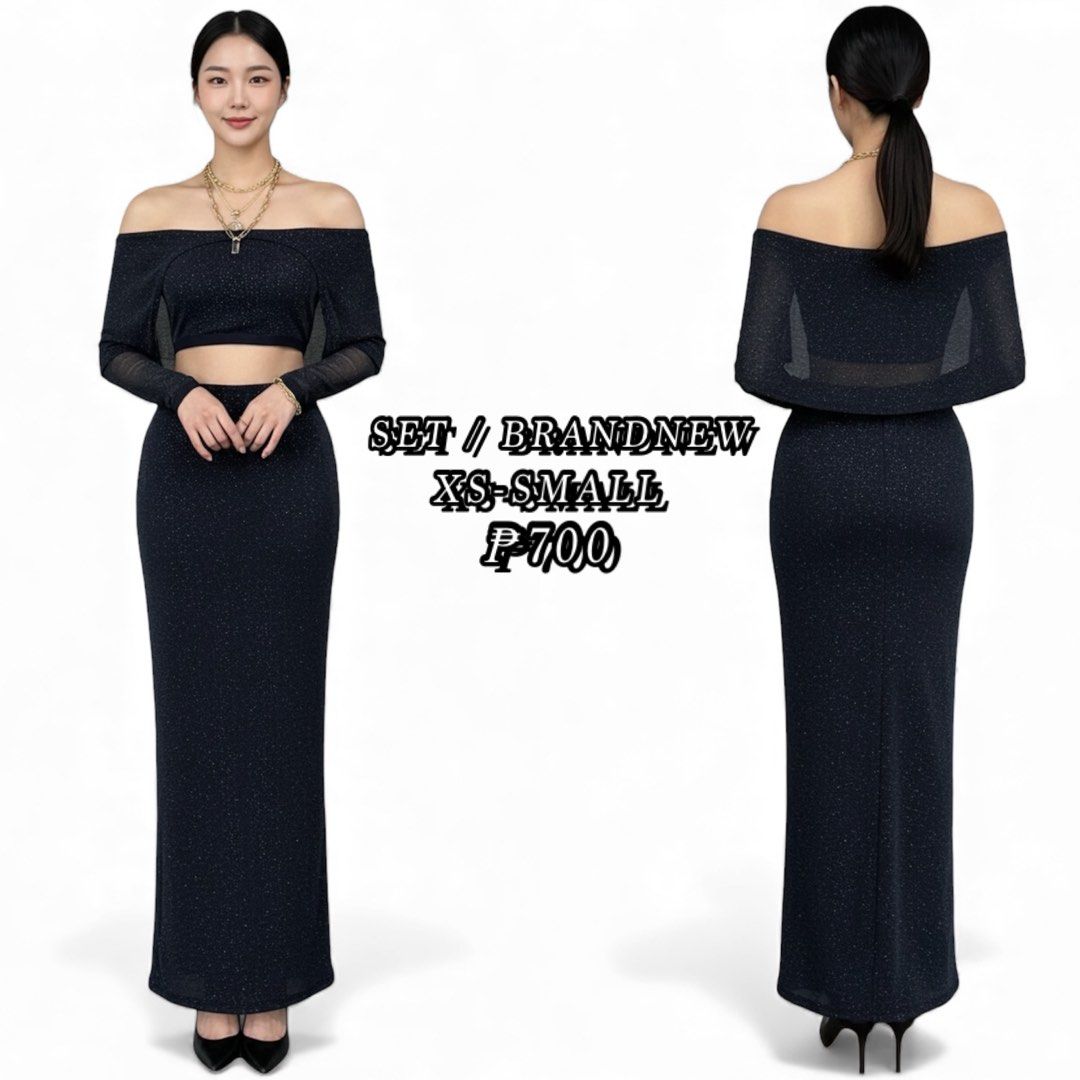 Glitz and Glam Black Shining Shimmering Coords (Category: Sets or Coordinates) located in Taguig. Submitted by jane.klosette (Listing ID 1410055095, Image 1). Description: Brandnew with tag and pouch. Delivery via Lalamove, payment first. 📍 Taguig.