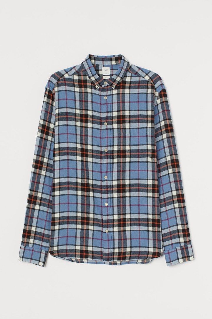 H&M Plaid Flannel Shirt (Category: Tshirts & Polo Shirts ) located in Pasay City. Submitted by inss1 (Listing ID 1410096697, Image 1). Description: - H&M blue plaid flannel shirt - Button-down collar - Long sleeves - Classic plaid pattern (blue, black, white, orange) - Buttoned cuffs - 17x28.