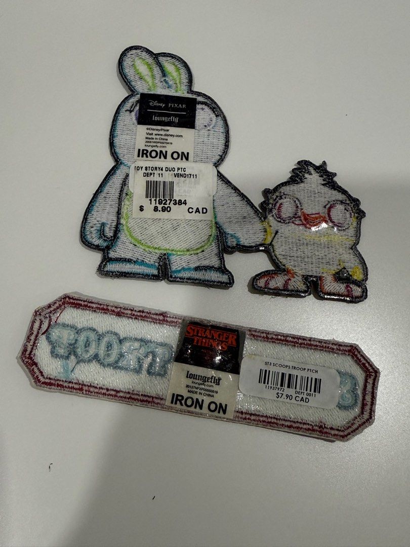 Iron on patches (Category: Western Merchandise) located in Manila. Submitted by ksywn (Listing ID 1410167827, Image 2). Description: STRANGER THINGS SCOOPS TROOP DISNEY TOY STORY 4 DUO ₱ 200 each ON HAND AND BRAND NEW FROM CANADA.